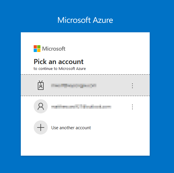 Choosing the account to sign into Azure